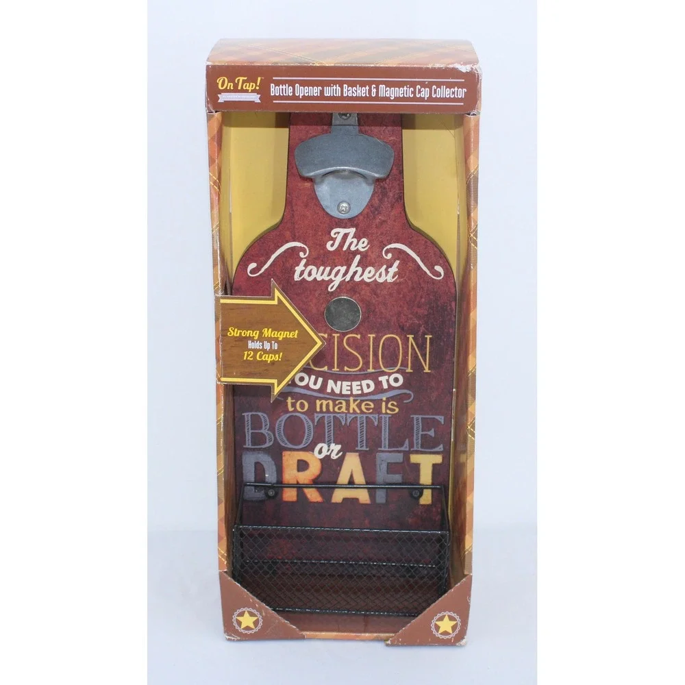 On Tap Bottle Opener with Basket Magnetic Cap Collector Boston Warehouse